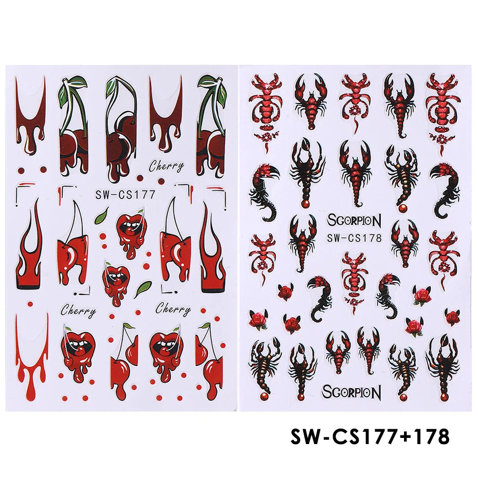 Poker Nail Glitter Stickers – Gothic Queen King Spider Web Decals Nail Art Stickers PLUSH SW-CS177-178