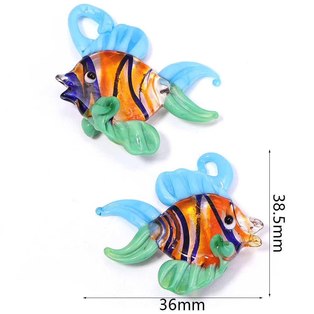 Tropical Fish Lampwork Glass Beads 2pcs – DIY Jewelry Charms Lampwork Glass Beads PLUSH orange blue