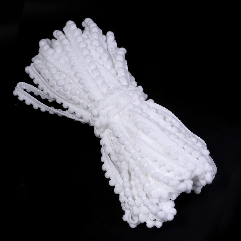 10 Yards Puffy Ball Lace Trim Ribbon – DIY Tassel Braided Rope Craft Trim Ribbon PLUSH white