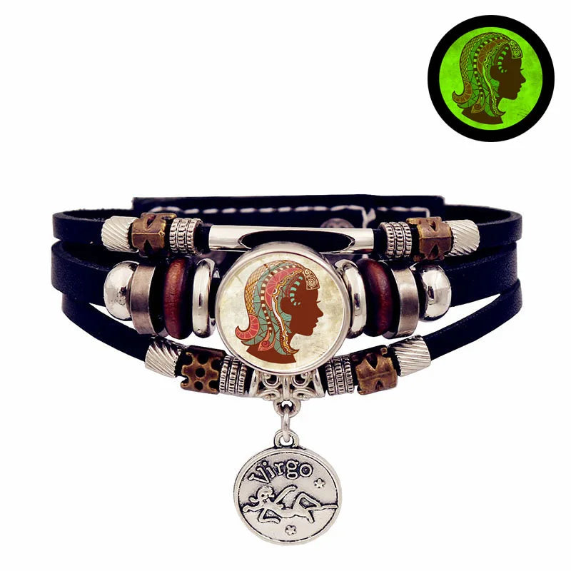 Glow Zodiac Constellation Leather Charm Bracelet – Unisex Charm Bracelet PLUSH 10-Virgo