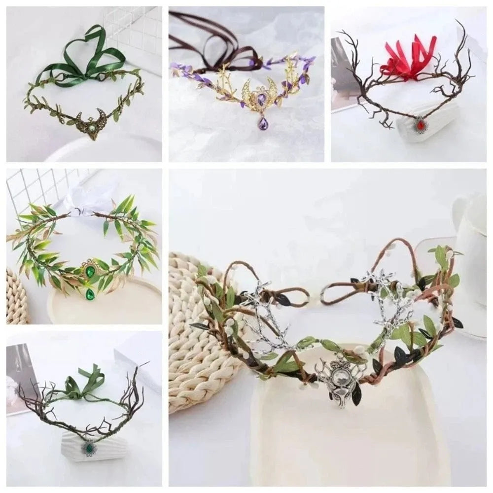 Fairy Elven Crown Rhinestone Vine Leaf Tiara Headpiece Fantasy Costume Tiara PLUSH