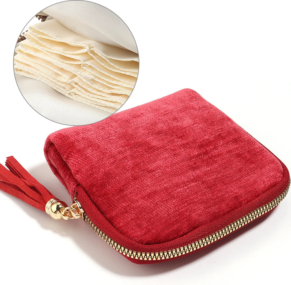 Velvet Jewelry Pouch 6-Layer Storage Bag with Tassel | Travel Jewelry Storage Pouch PLUSH red