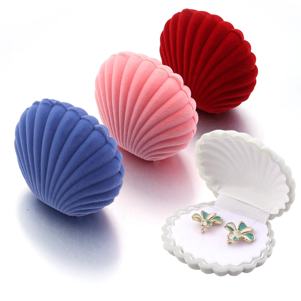 Shell Shape Velvet Jewelry Box – Ring, Earring & Gift Storage Jewelry Gift Box PLUSH