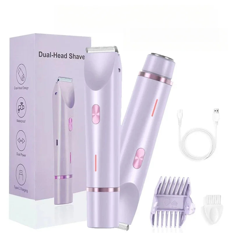Women's Dual-Head Electric Shaver & Body Hair Trimmer Electric Body Shaver PLUSH Purple USB Type-C