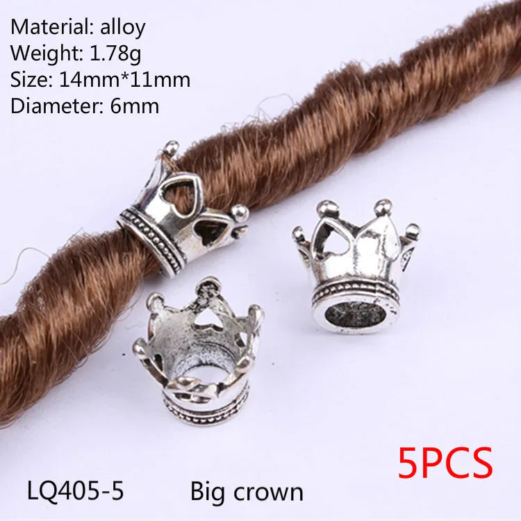 5pcs Silver Viking Dreadlock Hair Beads – Braid Cuffs & Clips