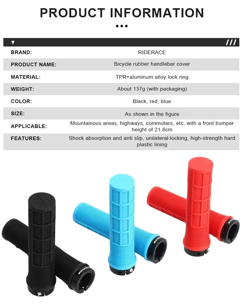 RIDERACE Lock-On MTB Handlebar Grips – Ergonomic TPR Non-Slip Bike Handlebar Grips PLUSH