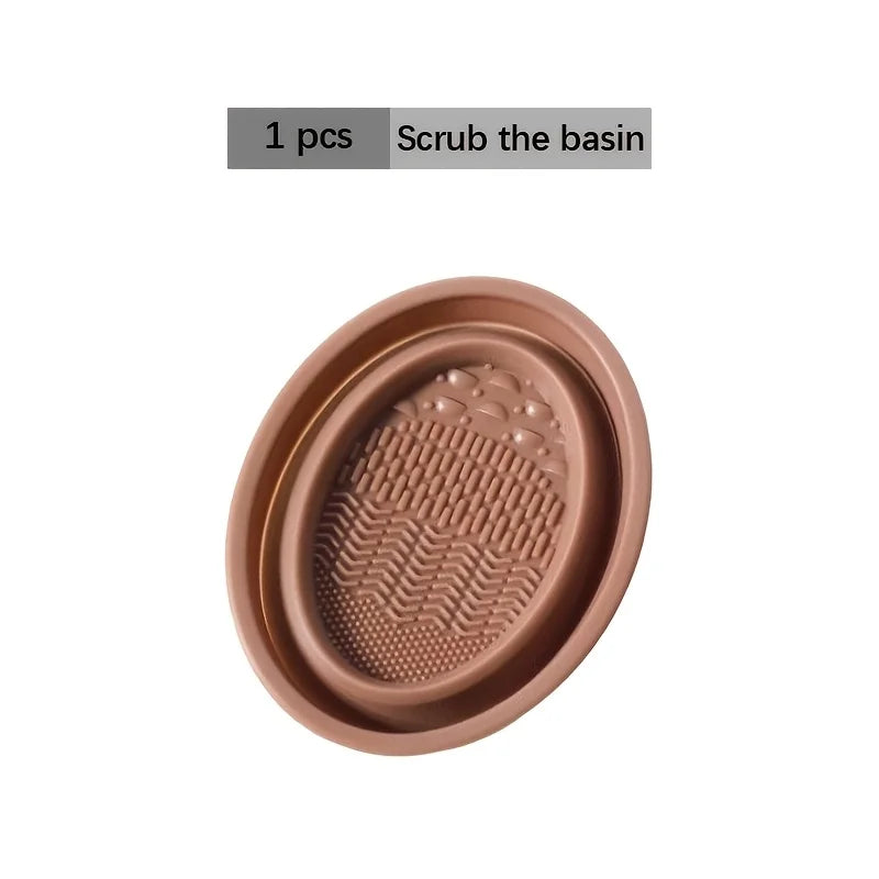 Foldable Silicone Makeup Brush Cleaner – Portable & Reusable Brush Cleaning Tool PLUSH brown