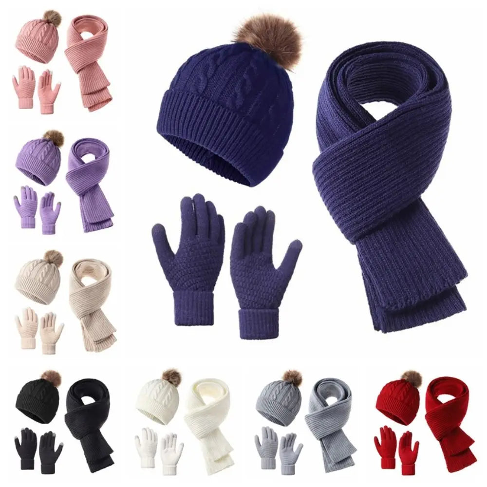 3-Piece Knit Scarf Hat & Touchscreen Gloves Winter Set Winter Accessories Set PLUSH
