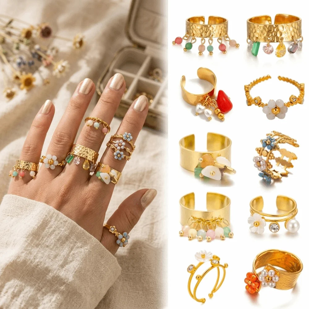 Gold Tone Adjustable Charm Open Ring – Women's Statement Ring Statement Ring PLUSH