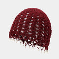 Bohemian Crochet Knitted Hat with Beads & Tassels Crochet Knitted Hat PLUSH Wine Red