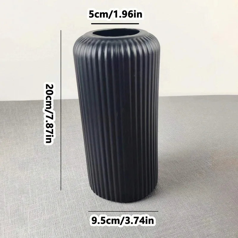 Striped Ceramic-Look Plastic Vase – Decorative Floral Display Decorative Vase PLUSH Black