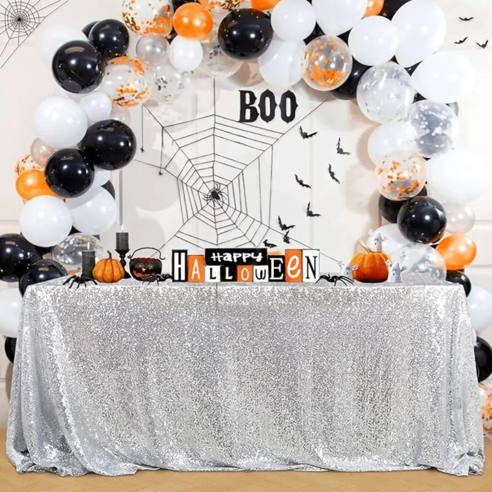 Rectangular Sequin Tablecloth – Sparkling Polyester Party Cover Sequin Tablecloth PLUSH Silver 51.18x70.87 in