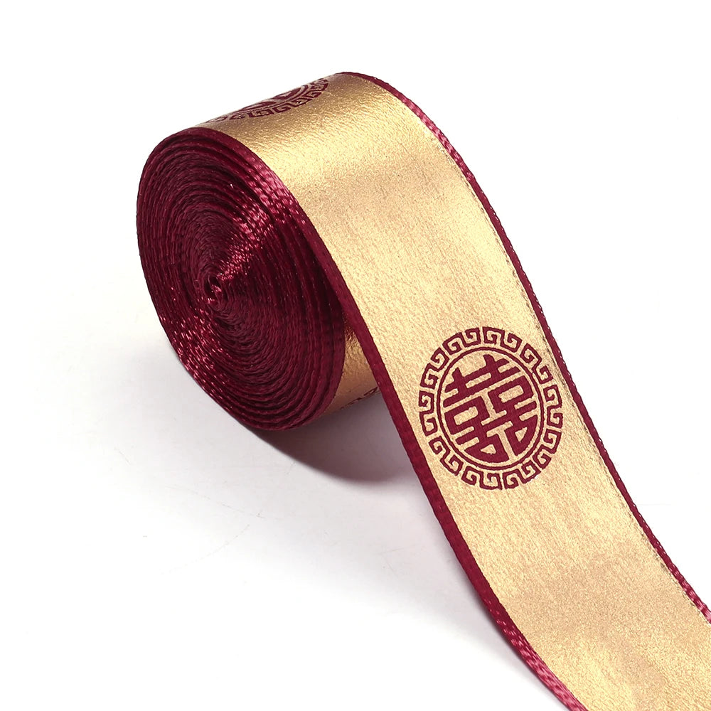 Gold Hot Stamp Satin Ribbon 2.5cm 5 Yards – Wedding & DIY Craft Craft Satin Ribbon PLUSH Style02 2.5cm 5yards