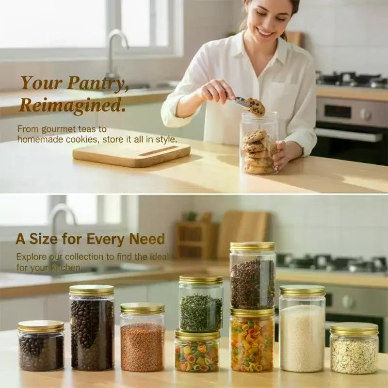 Food-Grade PET Storage Jar with Aluminum Lid | Tea & Snacks Food Storage Jar PLUSH