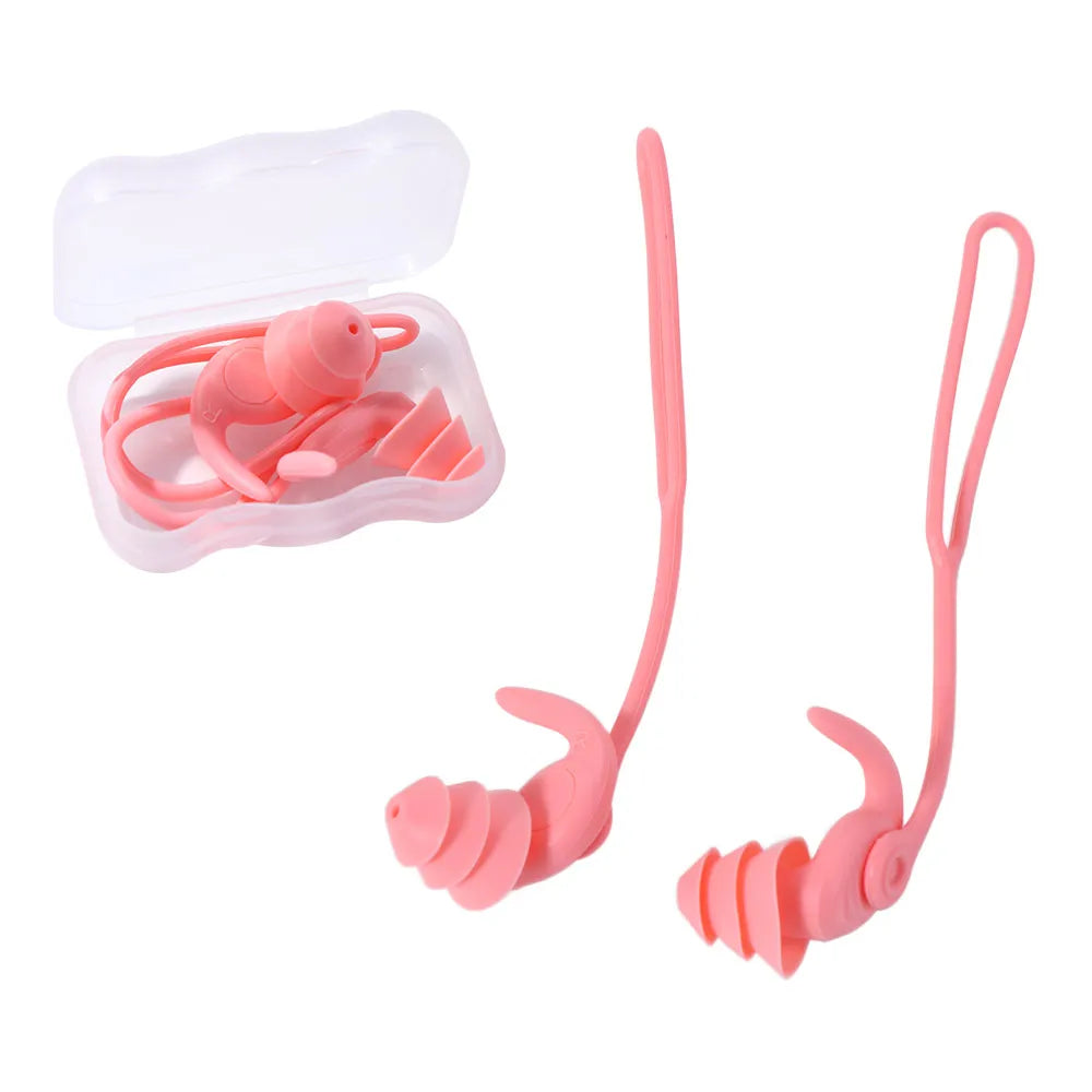 Waterproof Silicone Swimming Earplugs – 3-Layer Corded Pair Swimming Earplugs PLUSH Pink
