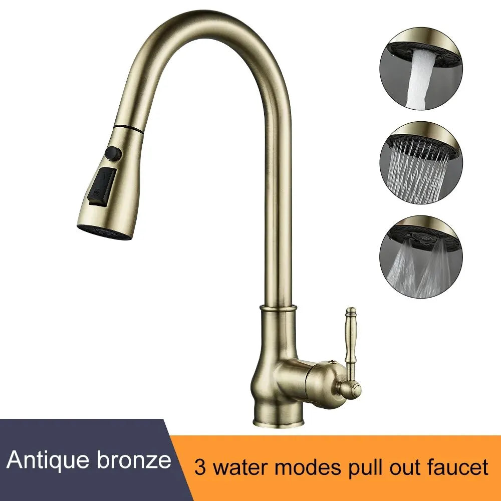 Pull Out Kitchen Faucet Antique Bronze Single Handle | EL9021 Kitchen Faucet PLUSH Antique bronze