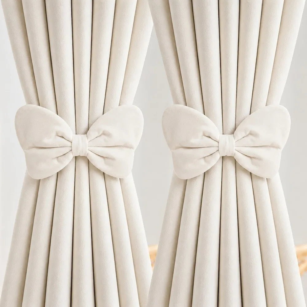 Velvet Bowknot Curtain Tiebacks – Handcrafted Window Decor 2Pcs Curtain Tiebacks PLUSH White