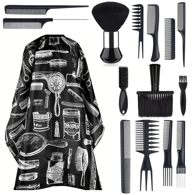 Salon Barber Cape Set 11/15pcs – Cloak, Brush & Comb Barber Cape Set PLUSH 15pcs set A