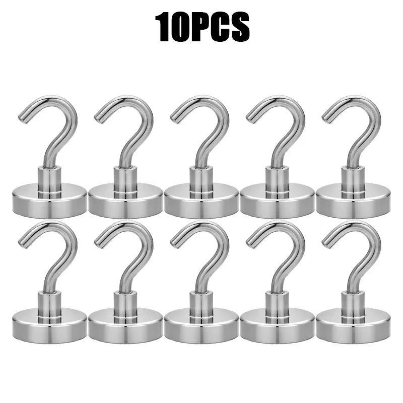 Strong Magnetic Hooks | Stainless Steel Multi-Purpose Hangers Magnetic Storage Hooks PLUSH 10PCS E10-1.5kg