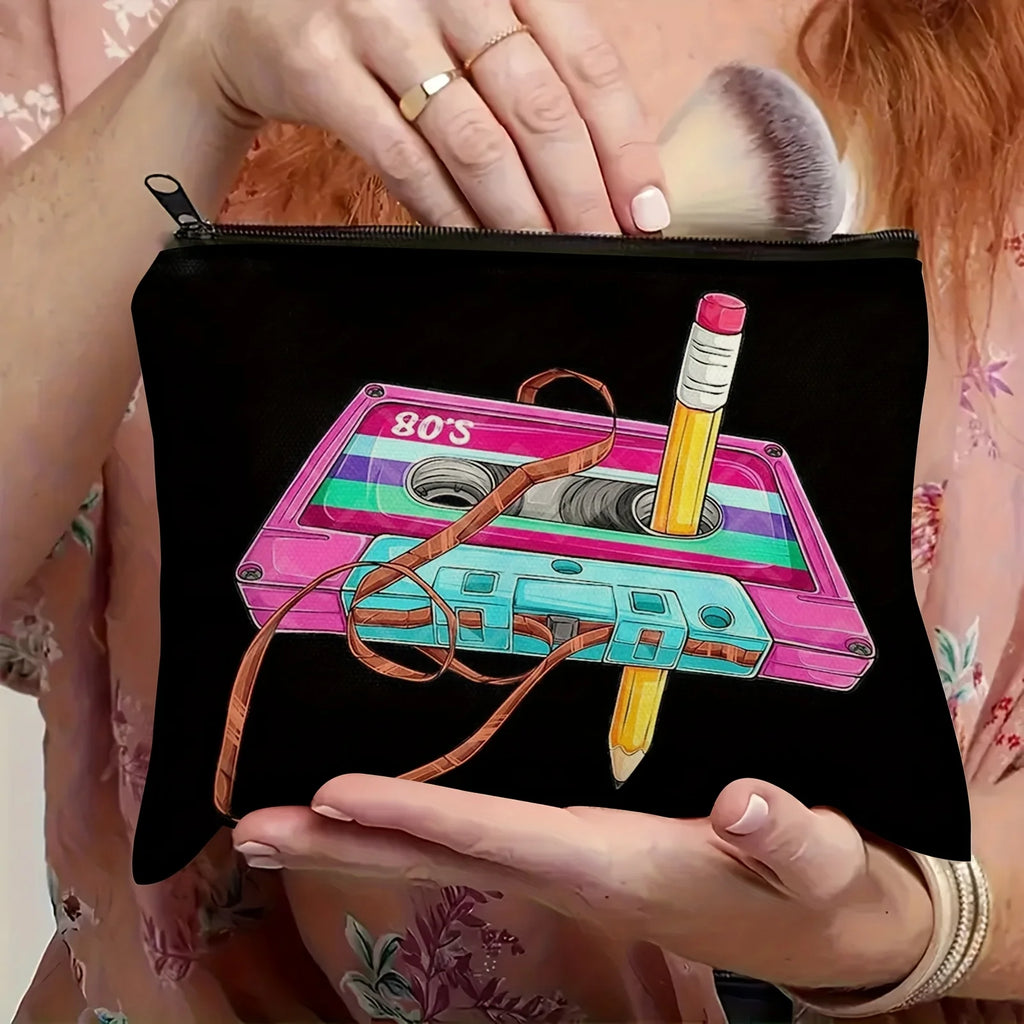 1980s Retro Tape Makeup Bag – Zipper Pouch & Jewelry Organizer Makeup Bag PLUSH