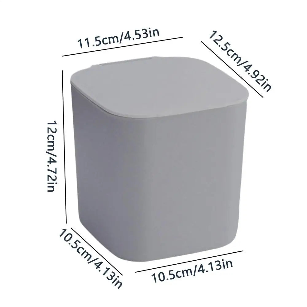 Mini Desktop Trash Can with Lid – Compact Desk Waste Bin Desktop Trash Can PLUSH Grey