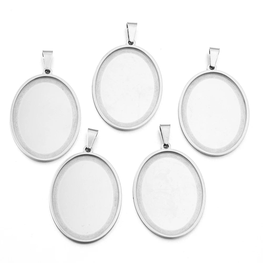 Stainless Steel Oval Bezel Pendant Trays | Cabochon Setting 2-5pcs Pendant Bezel Tray PLUSH Steel 30x40mm 5pcs