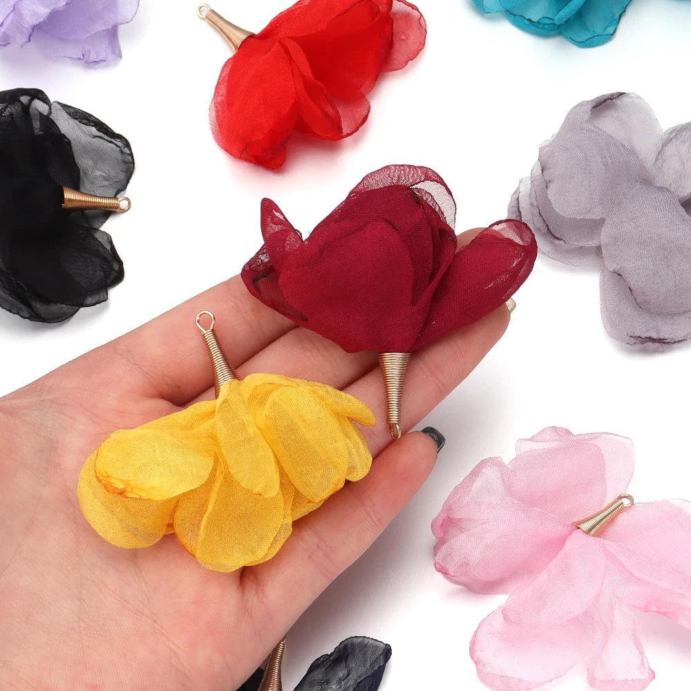 10pcs Chiffon Organza Flower Charms for DIY Earrings & Jewelry Jewelry Flower Charms PLUSH