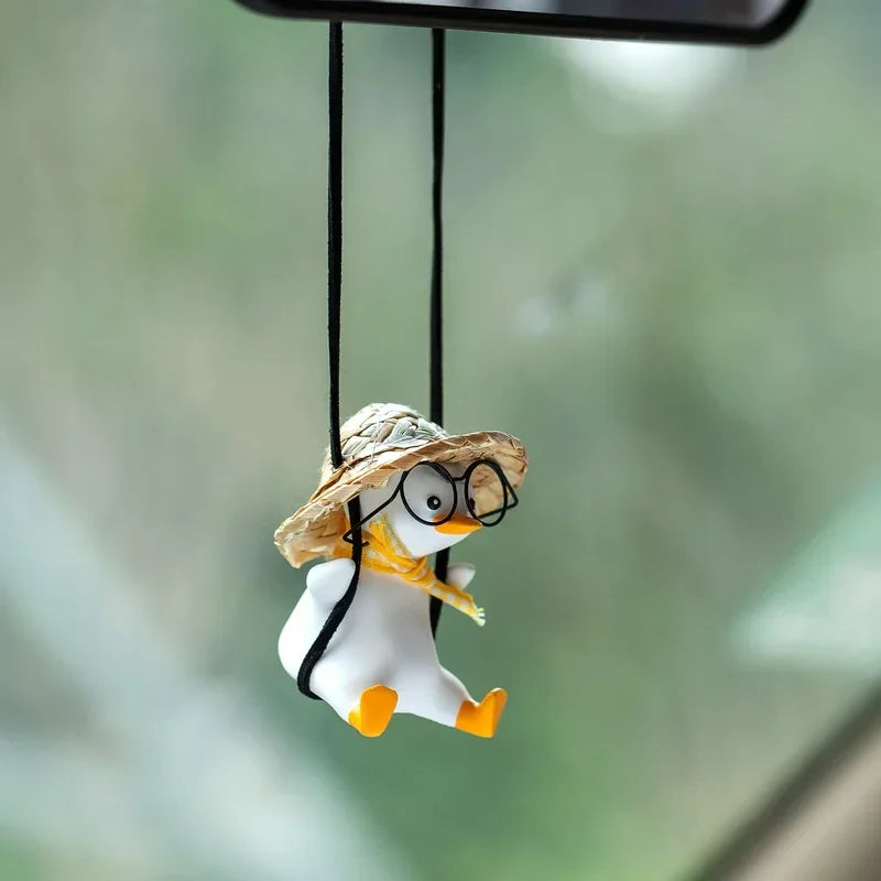 Swinging Duck Car Pendant with Glasses | Rearview Mirror Charm Car Mirror Charm PLUSH