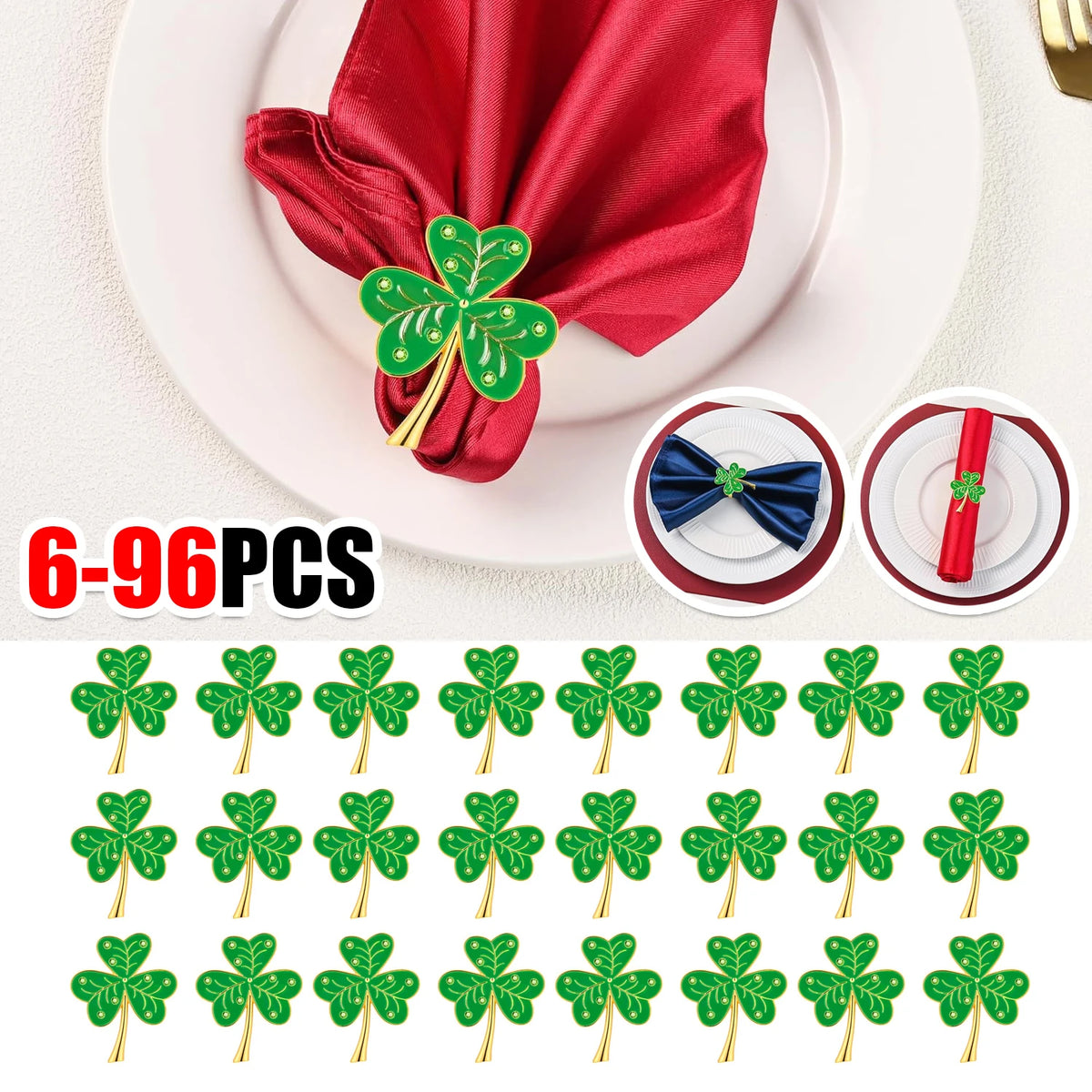 Lucky Clover Rhinestone Napkin Rings – Wedding Table Décor Napkin Rings PLUSH