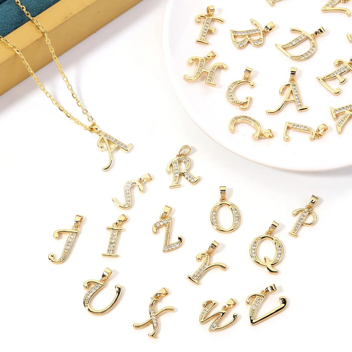 Metal A-Z Zircon Initial Letter Charm Pendant – DIY Jewelry Initial Letter Charm PLUSH