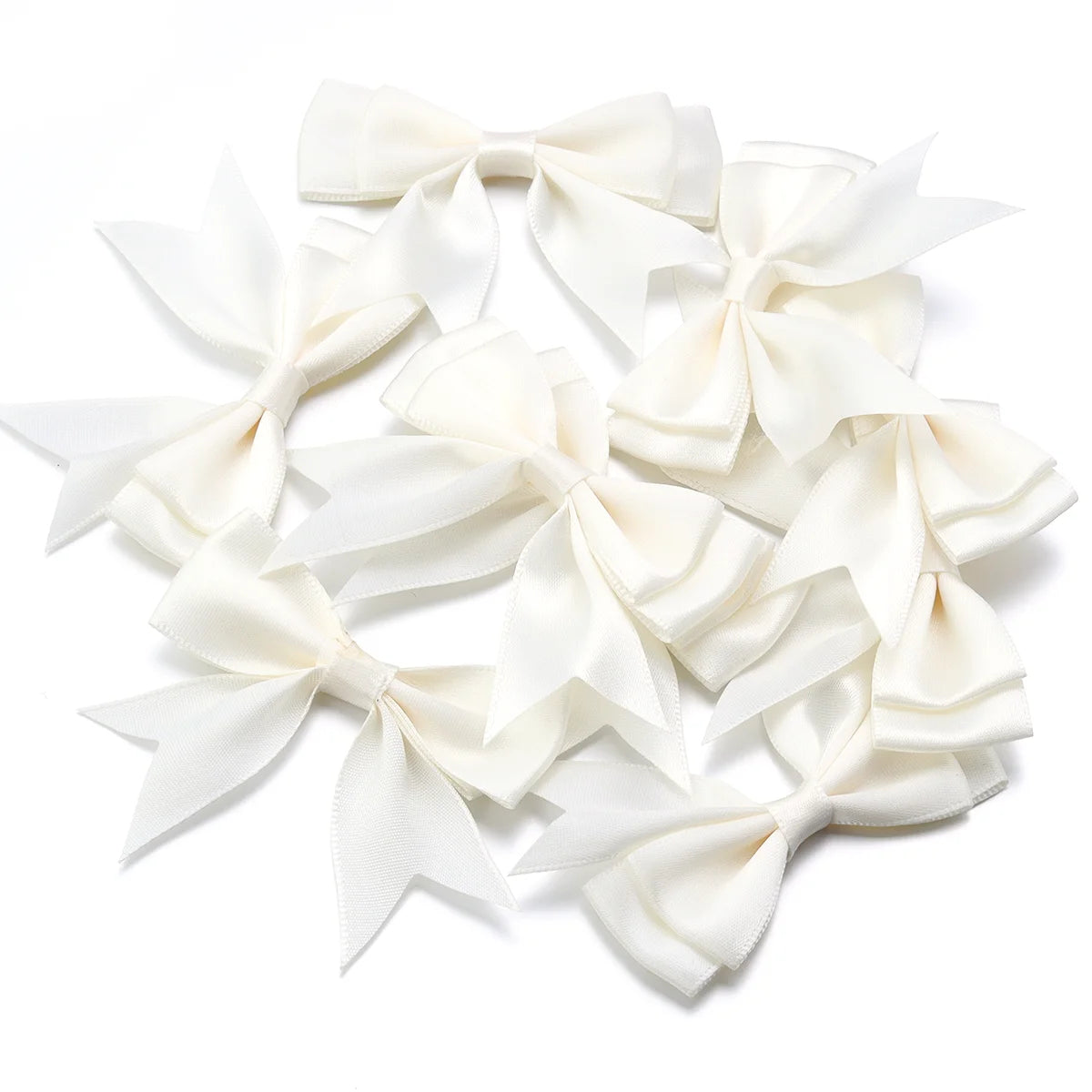 10pcs Satin Ribbon Bows – Colorful Double Layer DIY Bowknot Ribbon Bow Embellishment PLUSH Beige 6cmx7cm
