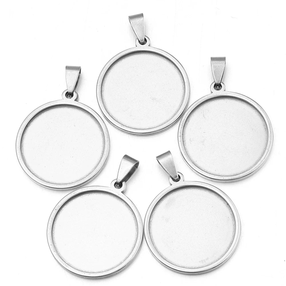 5pcs Stainless Steel Round Blank Pendant Tray Base DIY Jewelry Jewelry Pendant Tray PLUSH Rhodium 25mm