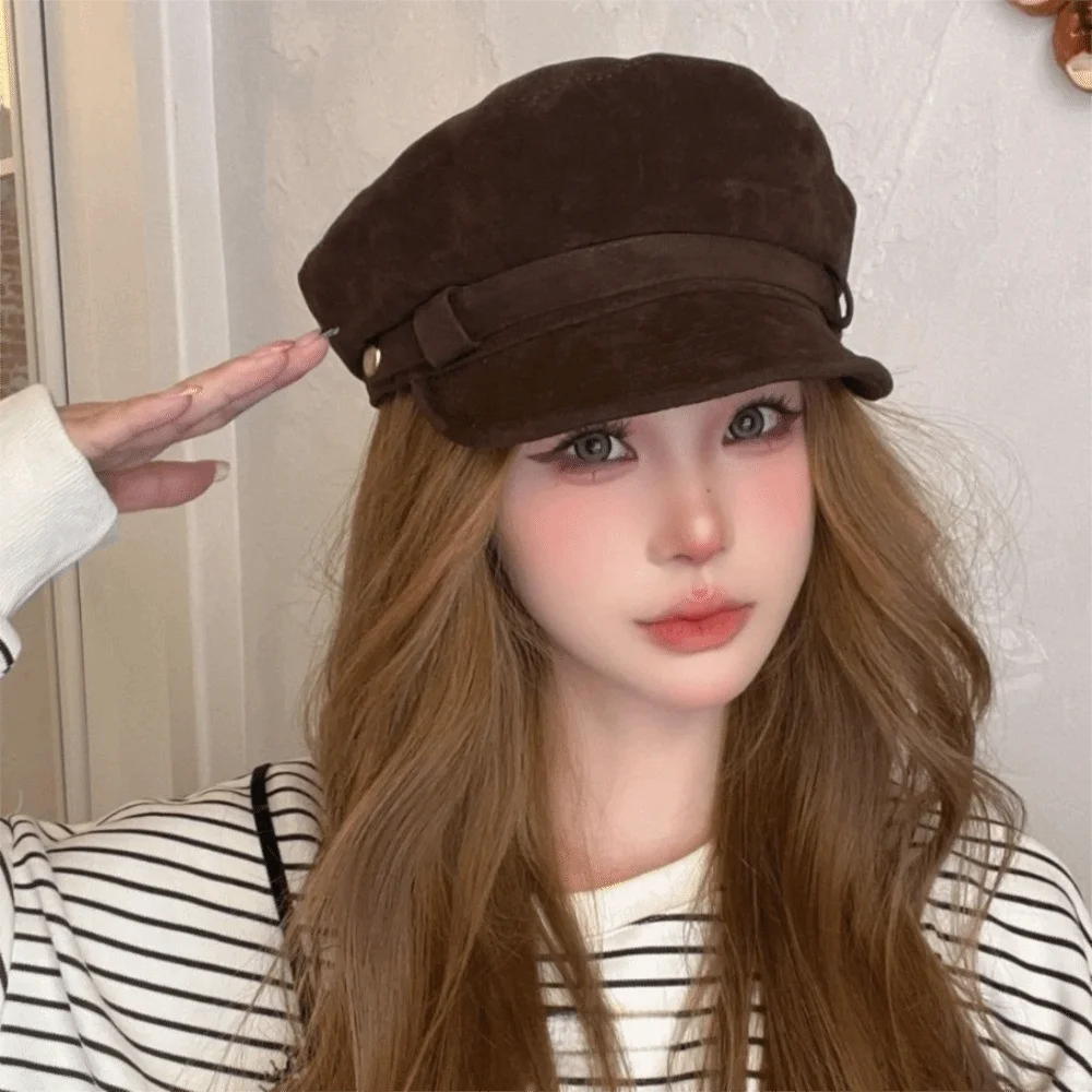 Suede Beret Hat Women – Flat Top Newsboy Cap All Seasons Beret Hat PLUSH