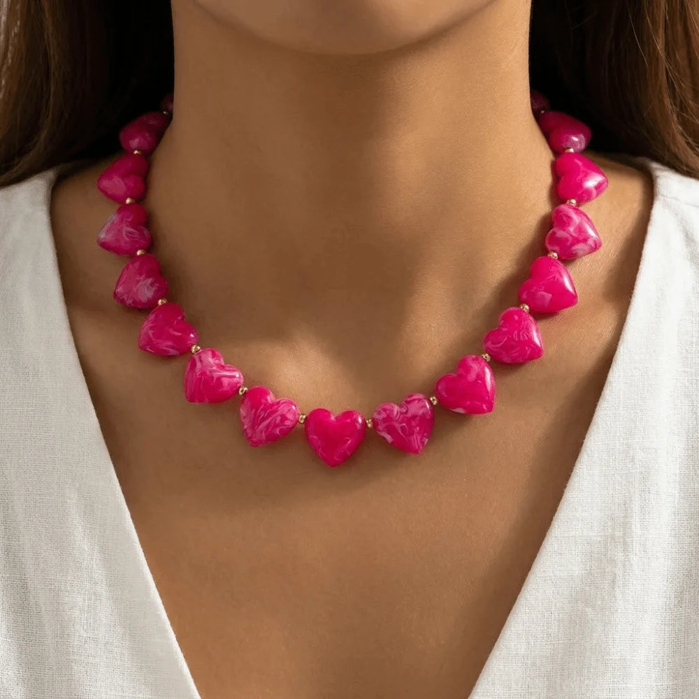 Love Heart Acrylic Choker Necklace – Women's Beaded Chain Choker Necklace PLUSH