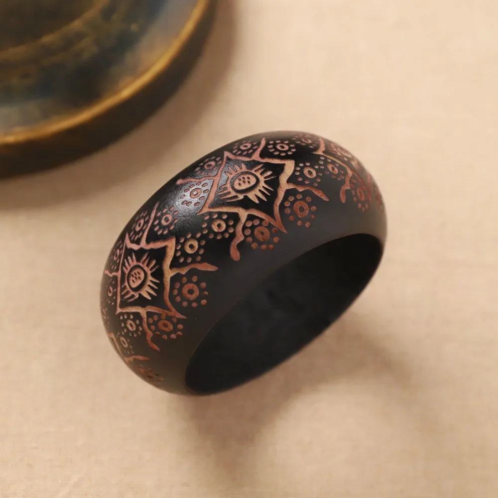 Retro Carved Wooden Bangle – Wide Colorful Ethnic Bracelet Wooden Bangle Bracelet PLUSH Style4