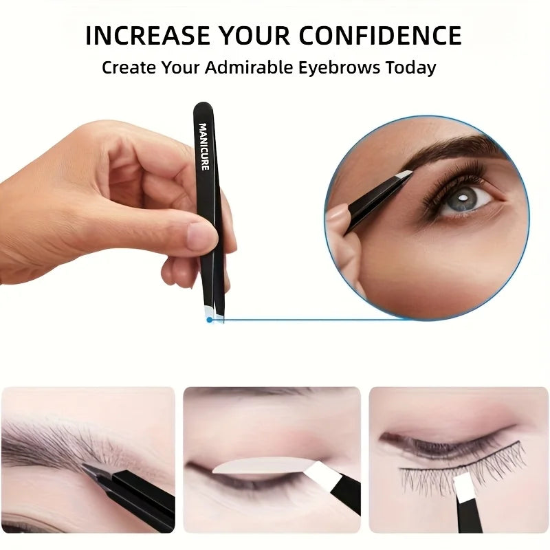 Ouriner 4-Piece Stainless Steel Eyebrow Tweezer Set with Case Eyebrow Tweezer Set PLUSH