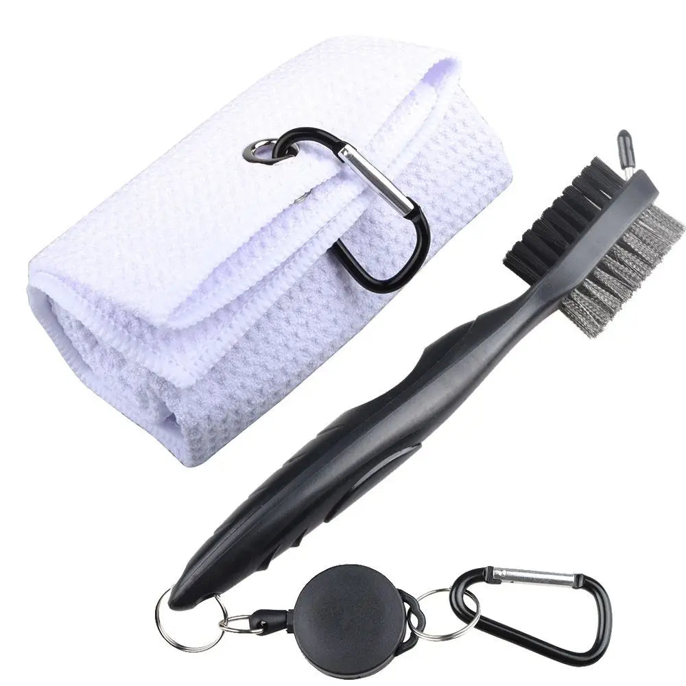 Golf Cleaning Set – Towel & Double-Sided Brush with Hook Golf Cleaning Set PLUSH
