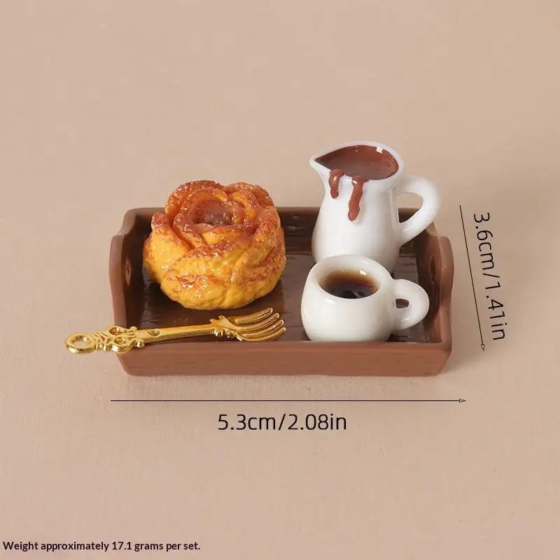 Miniature Coffee & Pastry Set – 1:12 Dollhouse Diorama Decor Dollhouse Accessory Set PLUSH A12