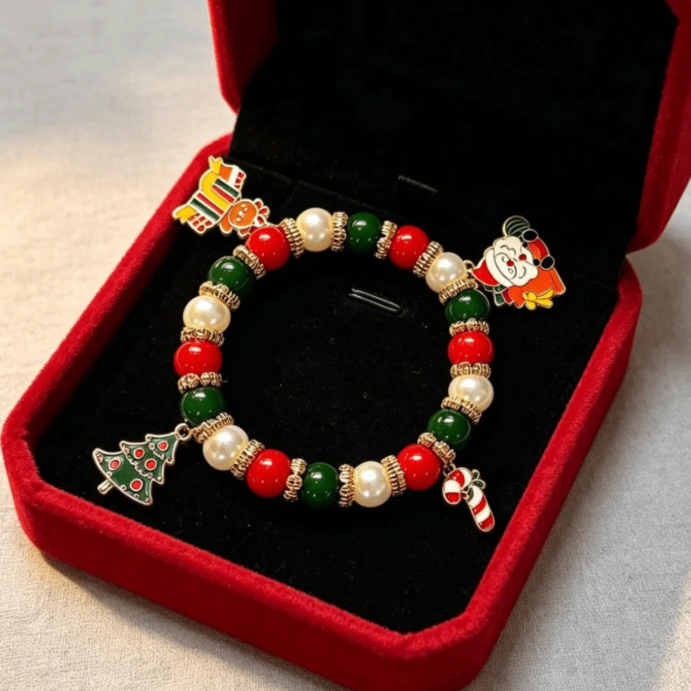 Christmas Beaded Charm Bracelet – Snowman Santa Snowflake Charm Bracelet PLUSH