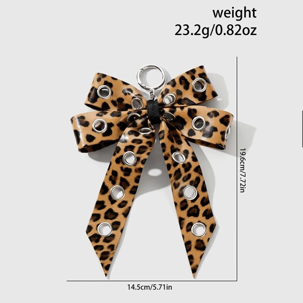 Y2K Gothic Bow Keychain PU Leather Rivet Leopard Keyring Fashion Keychain PLUSH Style 3