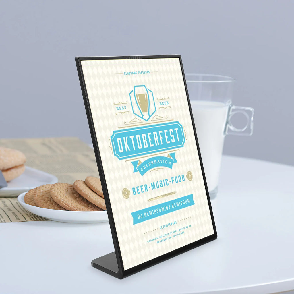 L-Shaped Clear Plastic Menu Display Stand | Tabletop Sign Holder Menu Display Stand PLUSH