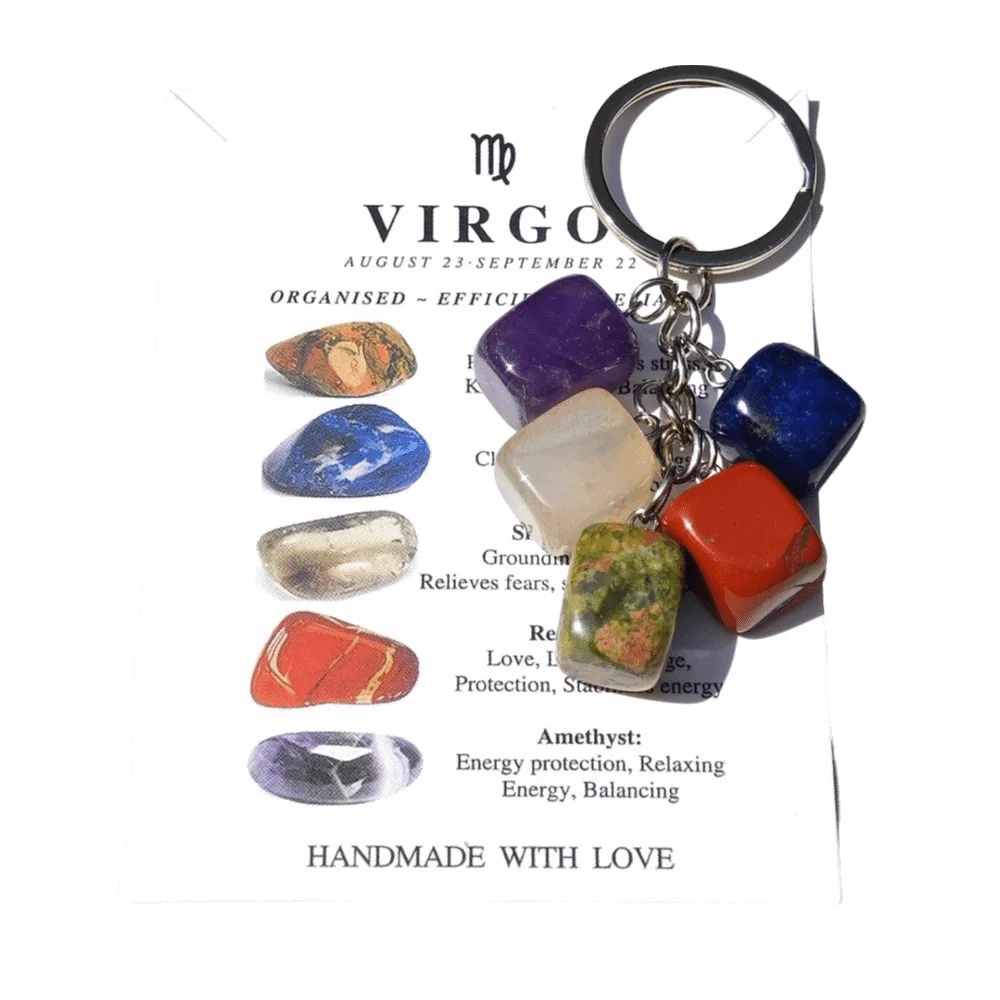Zodiac Constellation Birthstone Keychain – Stone & Alloy Zodiac Keychain PLUSH Virgo
