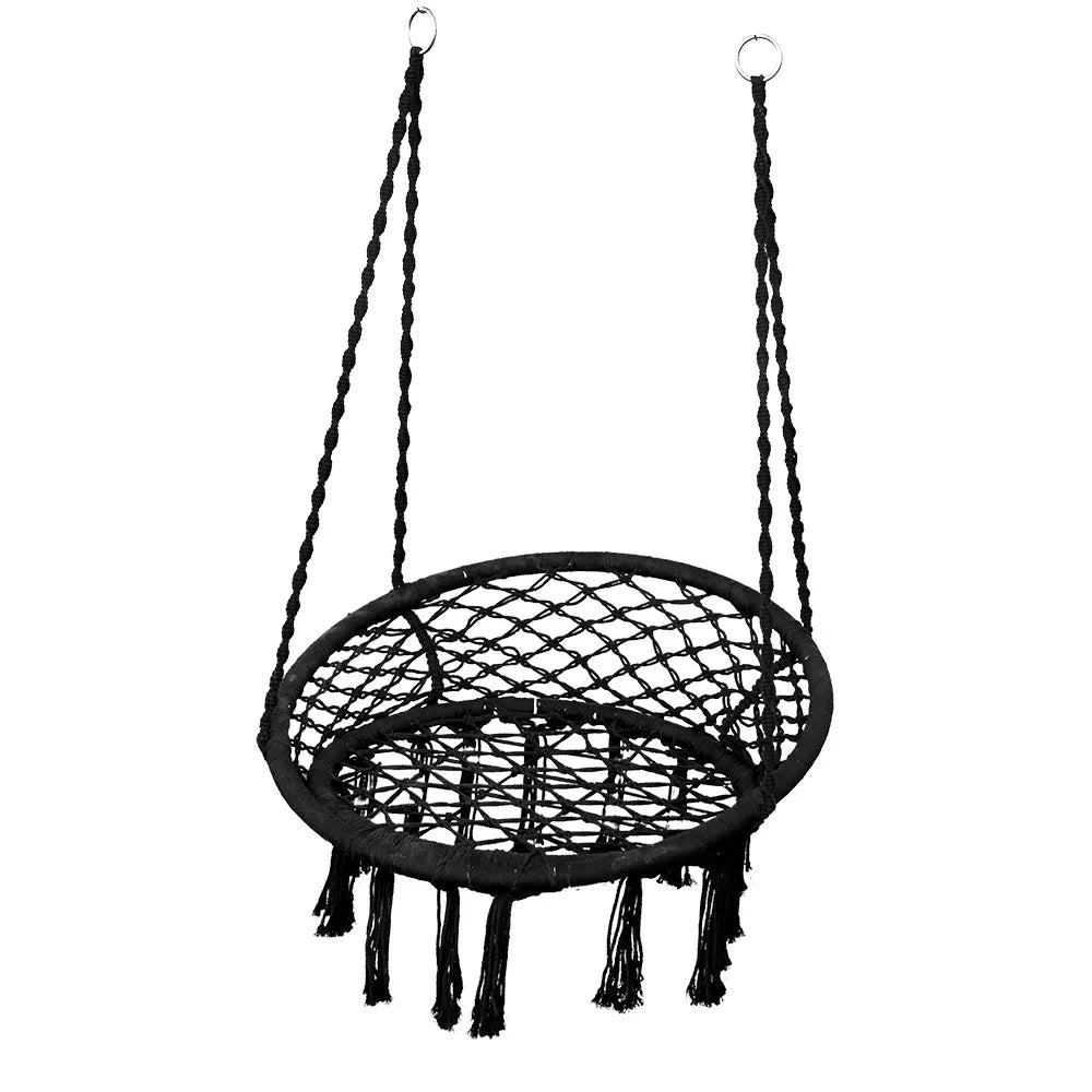 Nordic Macrame Hanging Chair – Boho Egg Swing with Fringe Macrame Swing Chair PLUSH Black Swing Chair