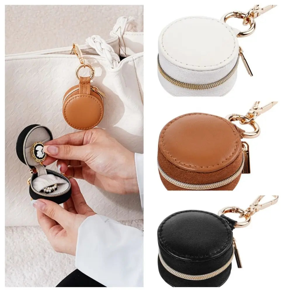 Round PU Leather Jewelry Box – Ring & Necklace Storage Case Jewelry Storage Box PLUSH