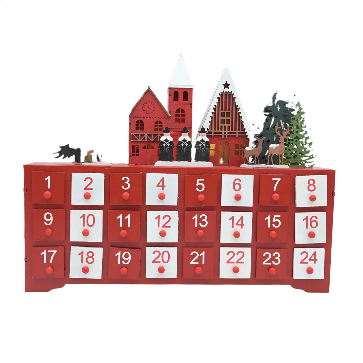Wood Christmas Advent Calendar 24 Drawers LED Village Decor Advent Calendar Decor PLUSH