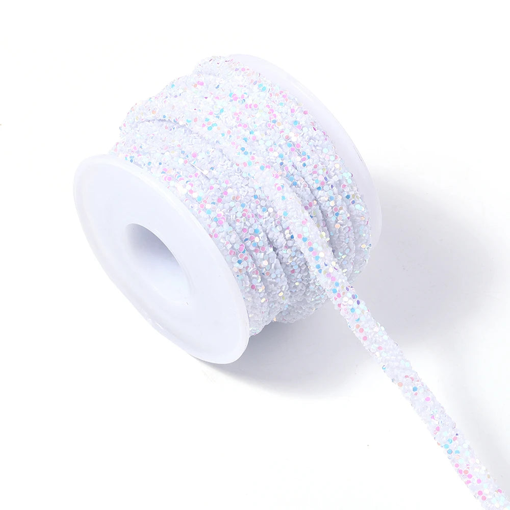 5 Yards 6mm Sequin Rhinestone Cord Chain – DIY Jewelry & Crafts Jewelry Craft Trim PLUSH white