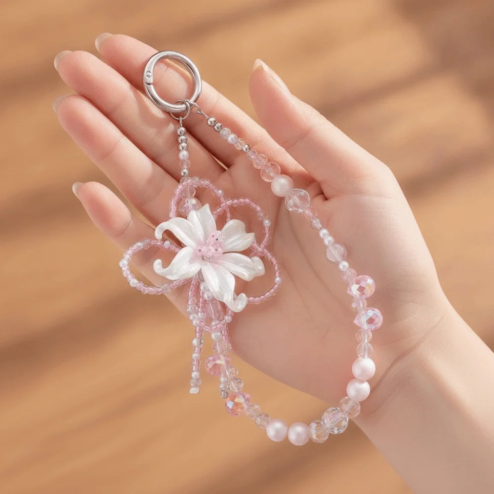 Iris Flower Beaded Phone Charm – Handmade Floral Pendant Phone Charm Pendant PLUSH