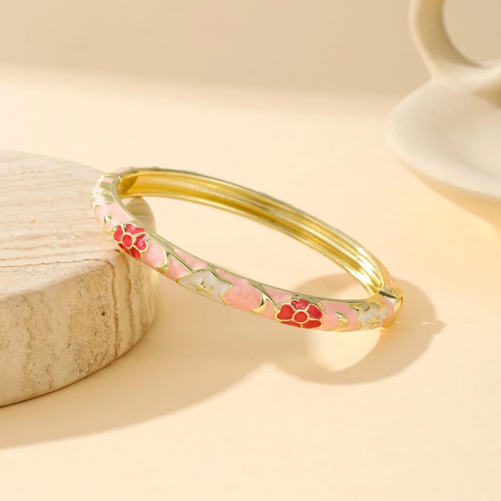 Retro Chinese Enamel Bangle – Zinc Alloy Dropped Glaze Bracelet Enamel Bangle Bracelet PLUSH Style 5