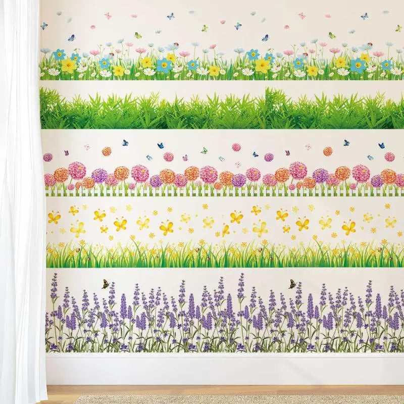 Pastoral Flower & Butterfly PVC Wall Stickers – Baseboard Decals Wall Border Sticker PLUSH