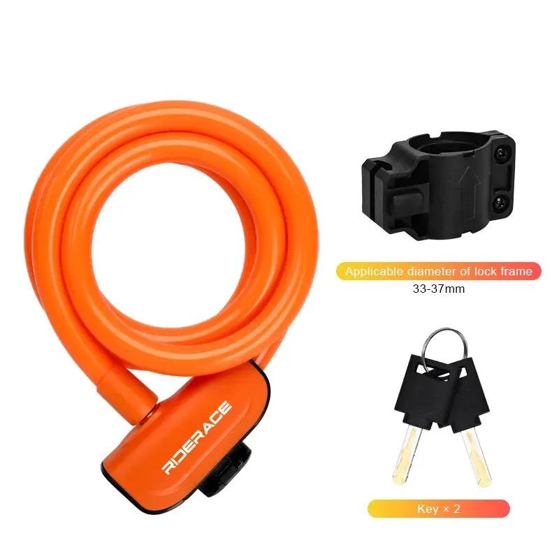 RIDERACE Portable Bicycle Cable Ring Lock for Bike & E-Bike Bicycle Cable Lock PLUSH Orange